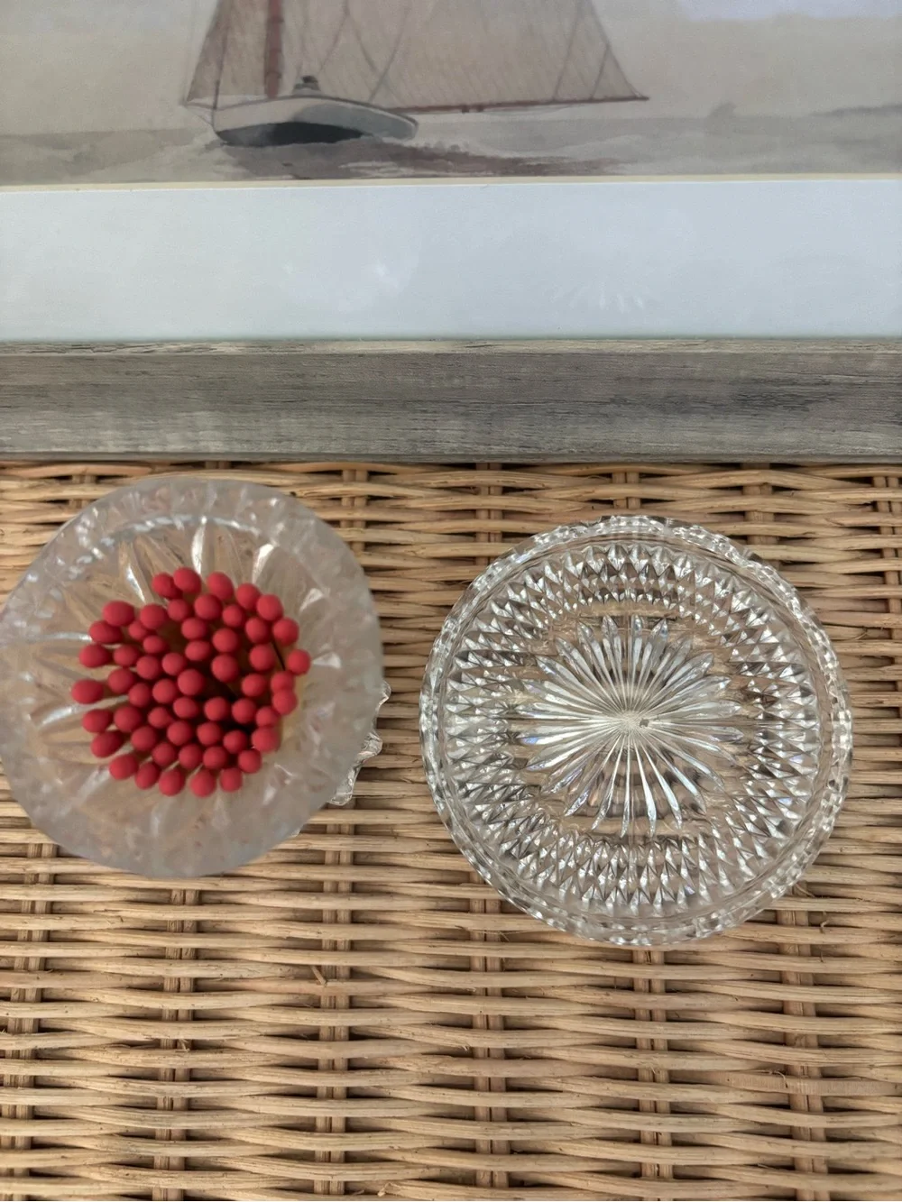 Clear Crystal Matchstick Holder with Crystal dish/match tray